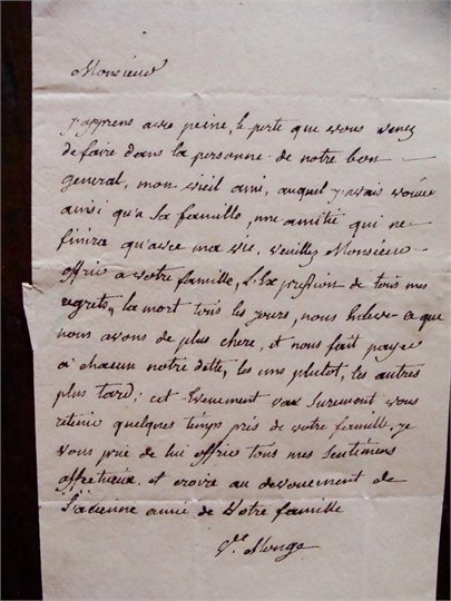 DECES DU GENERAL PILLE LETTRE DE LA VEUVE DU MATHEMATICIEN Monge