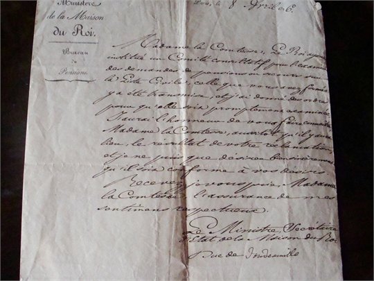 1826 MAISON DU ROI LETTRE vicomte de La Rochefoucauld DUC DE DOUDEAUVILLE