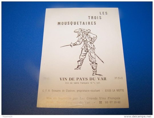 Etiquette vin wine label Rhone mousquetaires