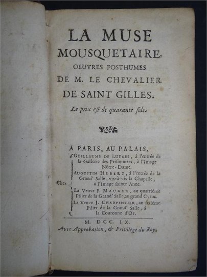 La Muse mousquetaire oeuvres posthumes - Saint Gilles