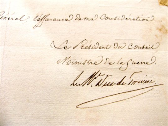 LETTRE DU duc de trevise (marechal Mortier )