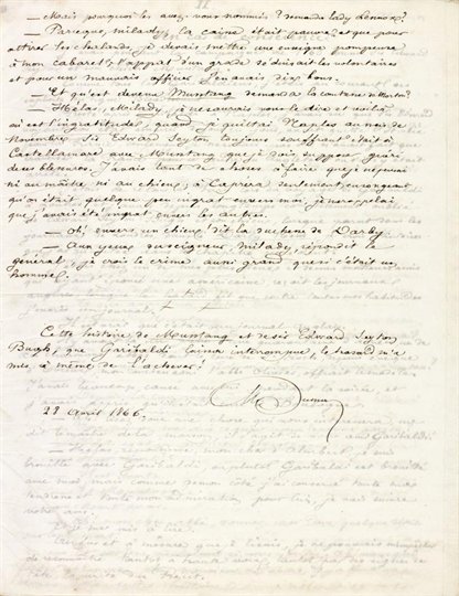 A. DUMAS père  Manuscrit signé, Un cas de conscience