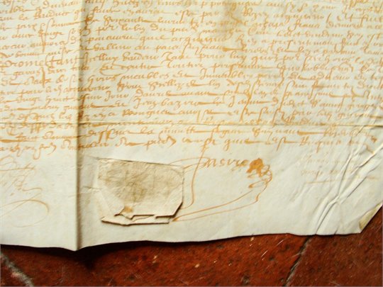 PARCHEMIN DE L'AN 1633 contrat d'utilisation d'une maison moulin en bretagne