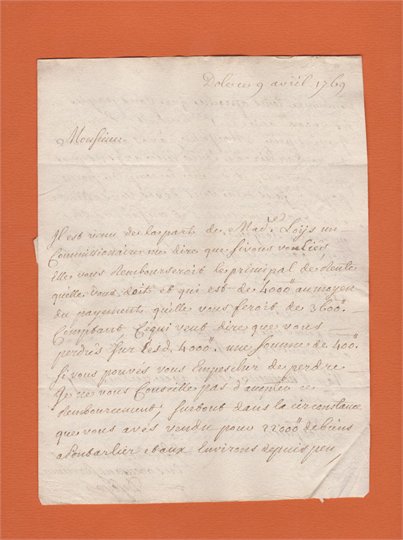 Lettre 1769 à l'adresse d'un Mousquetaire