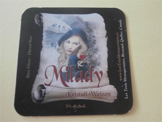 Beer Coaster - Milady Les Trois Mousquetaires Brewery - Quebec Canada