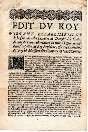 DAUPHINE 1628 Edit du Roy Louis XIII