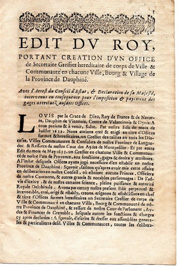 DAUPHINE 1634 Edit du Roy Louis XIII