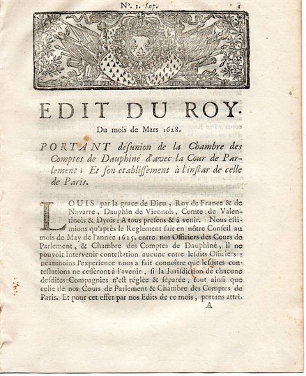 DAUPHINE 1628 Edit du Roy Louis XIII