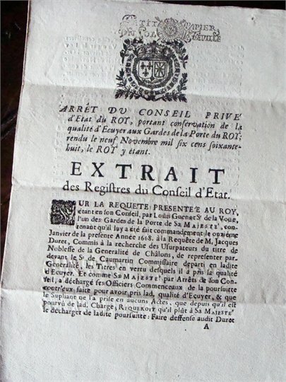 1668 Concervation de qualité d'écuyer aux GARDES DE LA PORTE DU ROI