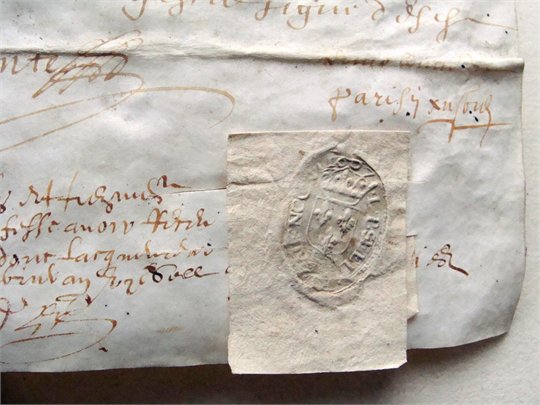 PARCHEMIN DE 1621 RELATIF A UN HERITAGE A Pluguffan bretagne (sceau)