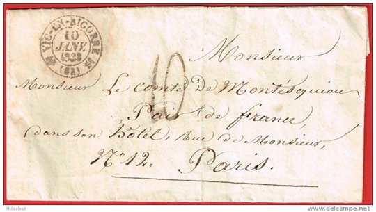 Lettre de Artagnan cachet Vic en Bigorre pour le Comte de Montesquiou 1833