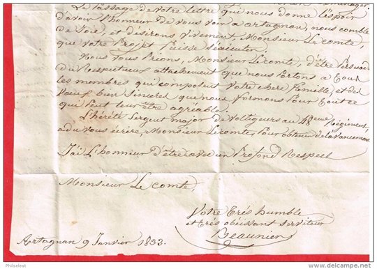 Lettre de Artagnan cachet Vic en Bigorre pour le Comte de Montesquiou 1833