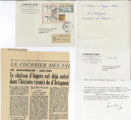 MARCOPHILIE du 17e SIECLE / DOCUMENT HISTORIQUE CHÂTEAU D'ANGERS. Mr de D'ARTAGNAN