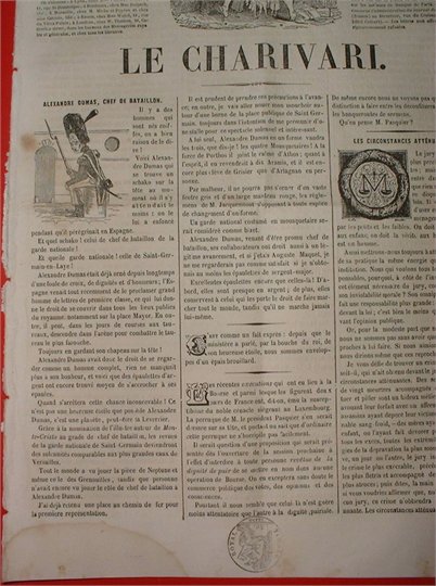 LE CHARIVARI 1846 Article - ALEXANDRE DUMAS CHEF DE BATAILLON
