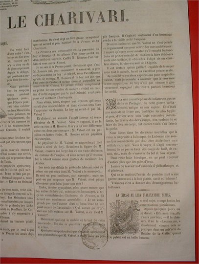 LE CHARIVARI 1846 Article - LA CHASSE AU LION D'ALEXANDRE DUMAS