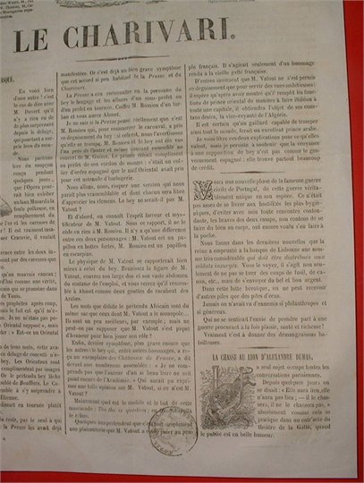 LE CHARIVARI 1846 Article - LA CHASSE AU LION D'ALEXANDRE DUMAS