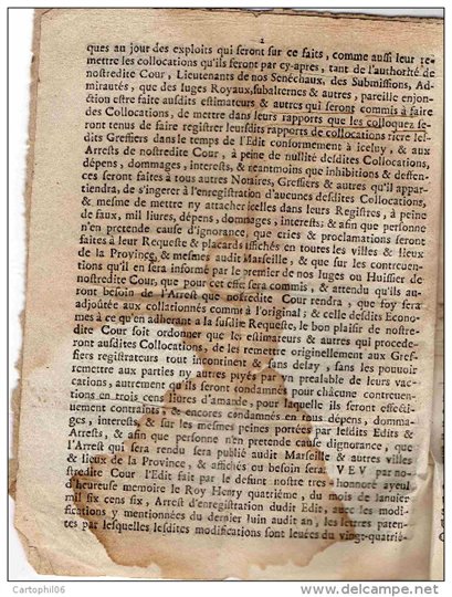EXTRAIT DES REGISTRES de Parlement - Aix Mars 1662