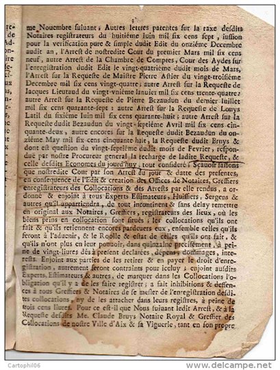 EXTRAIT DES REGISTRES de Parlement - Aix Mars 1662