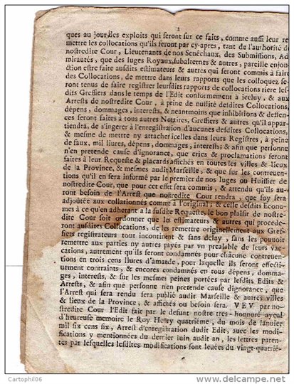 EXTRAIT DES REGISTRES de Parlement 1662 +APS Signé ESPITALLIER