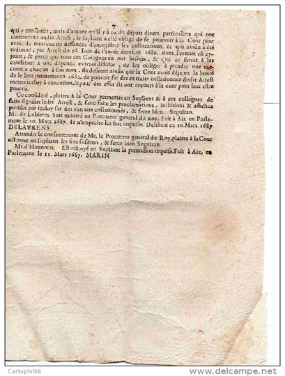 EXTRAIT DES REGISTRES DE PARLEMANT Aix 11 Mars 1687