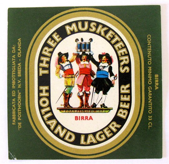 De Posthoorn THREE MUSKETEERS HOLLAND LAGER BEER label NETHERLANDS 33cl