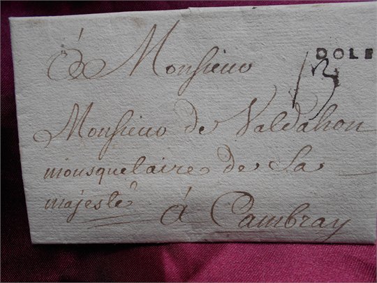 Manuscrit ancien à l'adresse d'un Mousquetaire du Roi 28 avril 1769