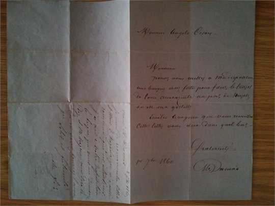 A.Dumas LAS 10/9/1860 + photographie