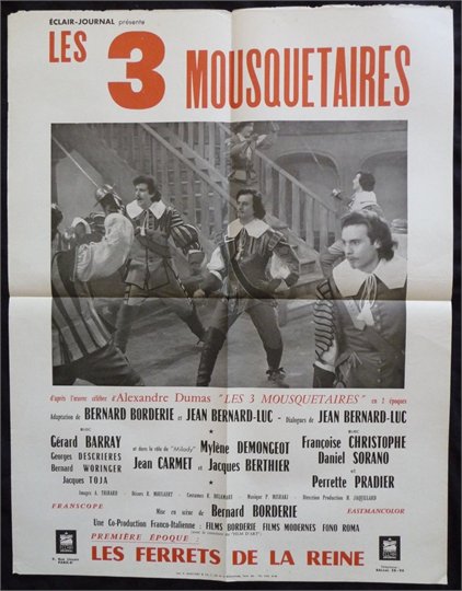 TROIS MOUSQUETAIRES gerard barray affiche cinema originale 50x65 cm '61