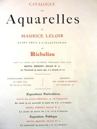 CATALOGUE DES AQUARELLES DE MAURICE LELOIR RICHELIEU A DROUOT 1901