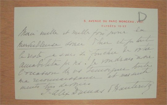 ALEXANDRE DUMAS D'HAUTERIVE  LAS LETTRE AUTOGRAPHE SIGNEE