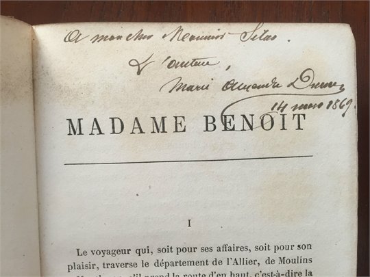 MARIE ALEXANDRE DUMAS "Madame Benoit". Paris, 1869