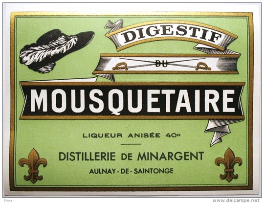 Digestif du MOUSQUETAIRE étiquette ancienne de liqueur