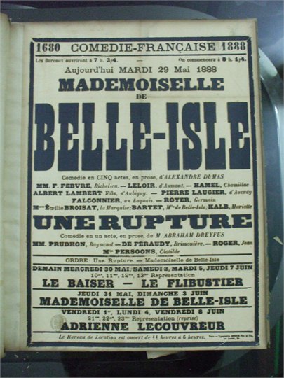 affiche originale theatre Comedie Francaise  "Mademoiselle de Belle-Isle"