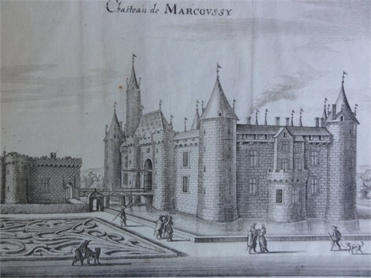 MERIAN Caspar "Vue du chateau de Marcoussis" Eau-forte XVIIe