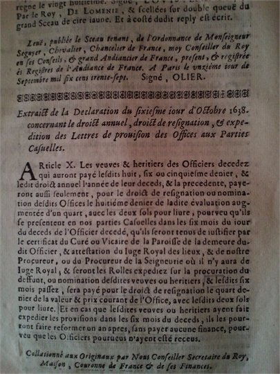 1673 CONSEIL D ETAT RECUEIL DECLARATIONS VEUVES OFFICIERS ....