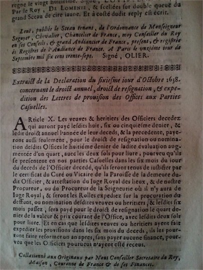 1673 CONSEIL D ETAT RECUEIL DECLARATIONS VEUVES OFFICIERS ....