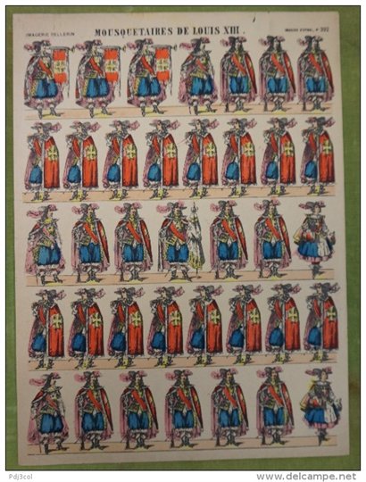 Imagerie d´Epinal N°392 - Mousquetaires de Louis XIII - Planche d´uniformes éditée par Pellerin