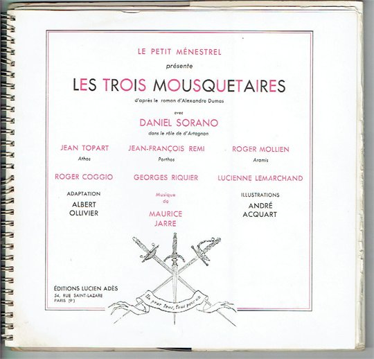 LES TROIS MOUSQUETAIRES Disque Livre A. DUMAS D. SORANO M. JARRE