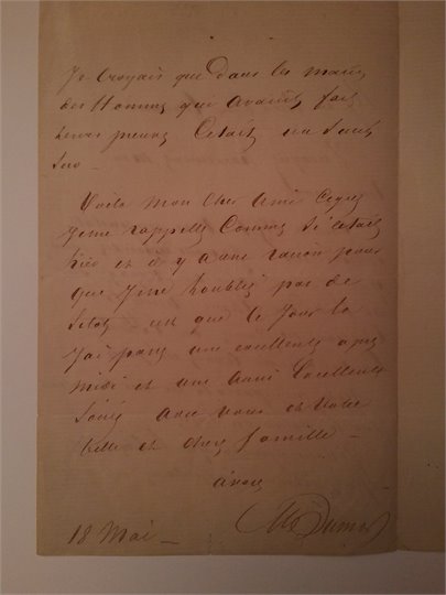 A.Dumas  LAS du 18 mai [1856?] a "Mon bien cher Arnoud"