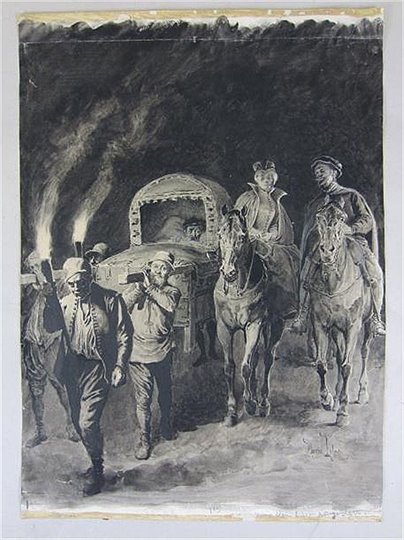 Dessin de M.Leloir  "La Dame de Monsoreau" (Bussy et Diana + Monsoreau blesse)