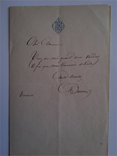 Dumas manuscrit autographe signé « Alex Dumas » et « D’Artagnan »   3