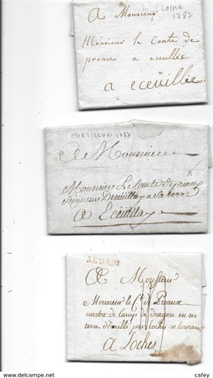 7 lettres du XVIIIème destinataire chevalier comte DE PREAUX mousquetaire noirs