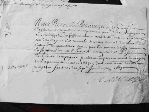 Document sur peau marechal de camp cavalerie Pierre de Beauveze