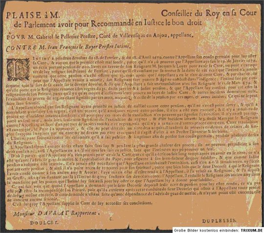 Angers Villevêque 1679 imprimé Le Pelletier prêtre Le Royer