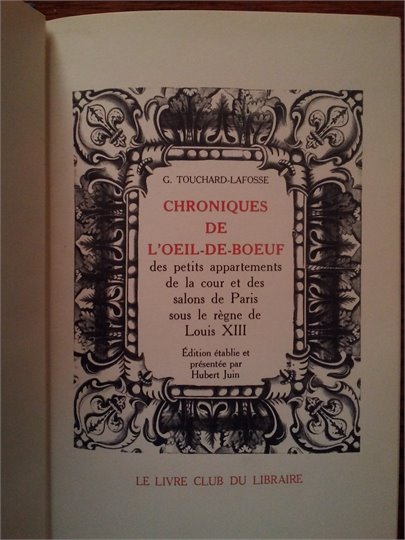 Touchard-Lafosse   Chroniques de l'Oeil-de-Boeuf