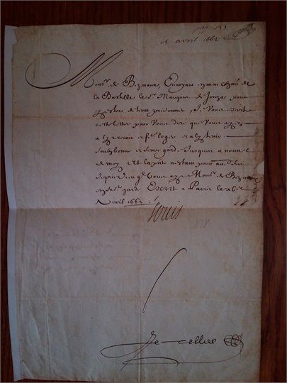 Louis XIV  PS a Bezmaux (lettre de cachet)