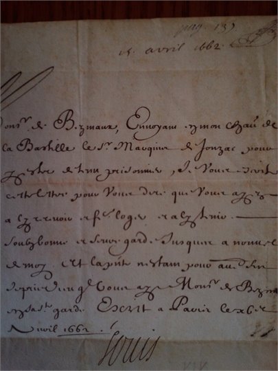 Louis XIV  PS a Bezmaux (lettre de cachet)