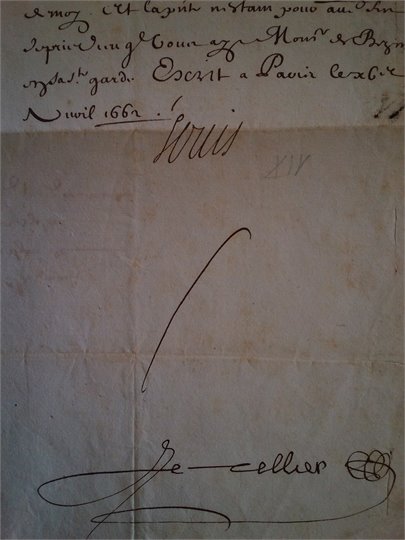 Louis XIV  PS a Bezmaux (lettre de cachet)