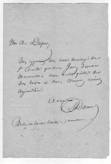 Dumas  Autograph Note Signed