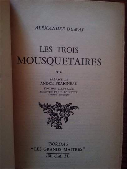 Dumas  Les trois mousquetaires (Bordas, 1949)